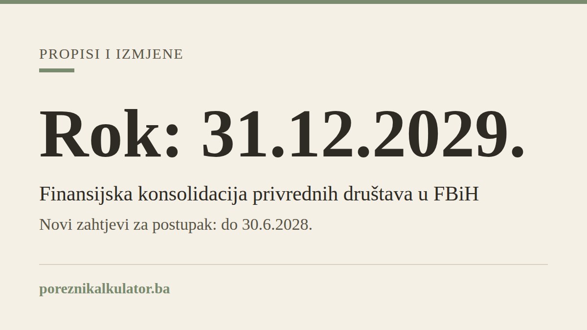 Ilustracija sa istaknutim rokom 31.12.2029. za finansijsku konsolidaciju privrednih društava u FBiH