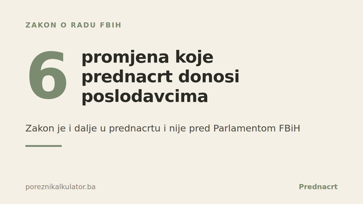 Ilustracija sa istaknutim brojem šest i natpisom o promjenama koje donosi prednacrt novog Zakona o radu FBiH
